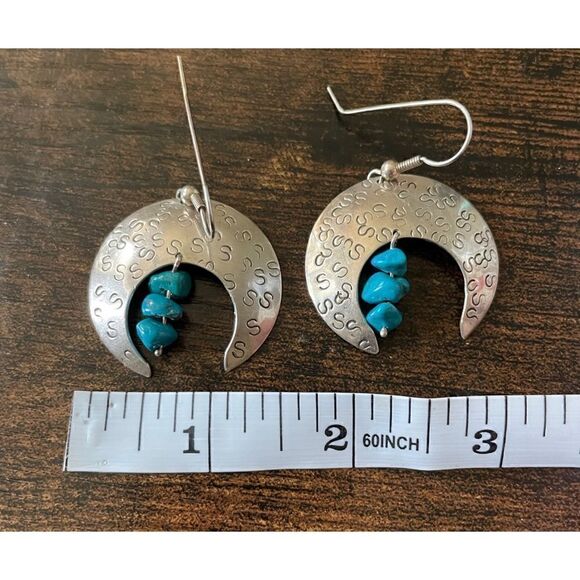 VNT 80’s  set of 2 Sterling Moon  Turquoise and Abstract Swirl Earrings Stamped - Picture 2 of 7